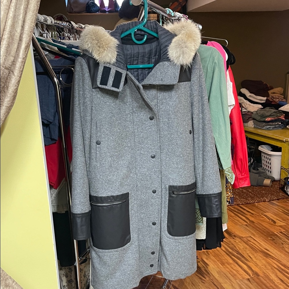 Rag & Bone Gray Coat with Faux Fur Trim